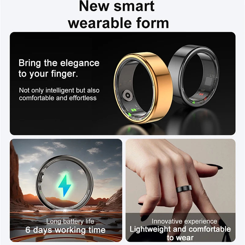 For HUAWEI XIAOMI SAMSUNG Smart Ring Men Titanium Steel Shell Health Monitoring 3ATM Waterproof 100+ Sport Modes Smartring Women